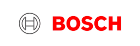 Logo officiel Bosch – Identité visuelle rouge et grise de la marque. Logo de la marque Bosch sur fond noir. Symbole circulaire gris à gauche du mot-symbole rouge vif et gras "BOSCH".